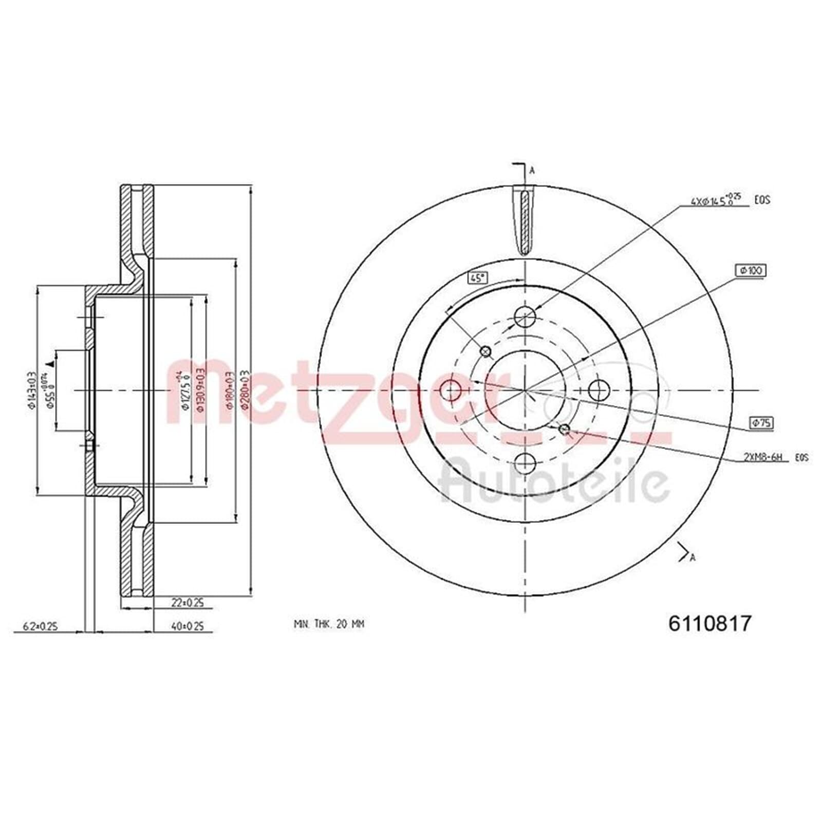 METZGER DISQUES DE Frein mm Revêtements Avant Convient pour Toyota Yaris EUR