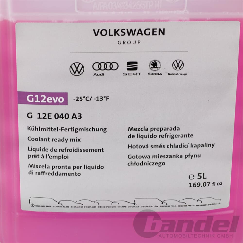 VW Original Kühlmittel G12evo, Frostschutz bis -35 °C, 5L Kanister Fer –  Motominds