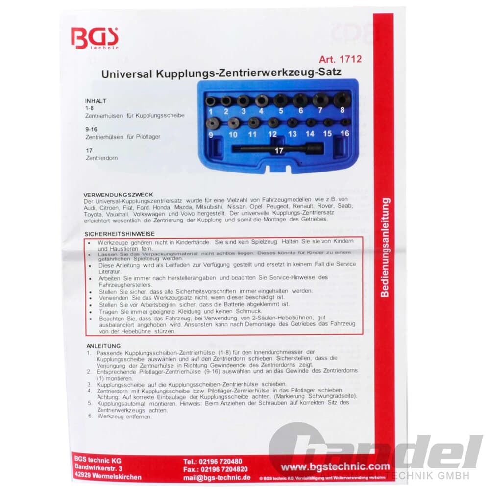 BGS technic Kupplungs-Zentrierwerkzeug, universal