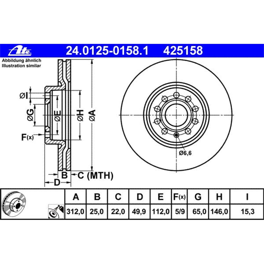 ATEC Germany Bremsenset inkl. Bremsscheiben Vorne Ø 312 mm + Hinten Ø 282  mm + Bremsbeläge vorne und hinten